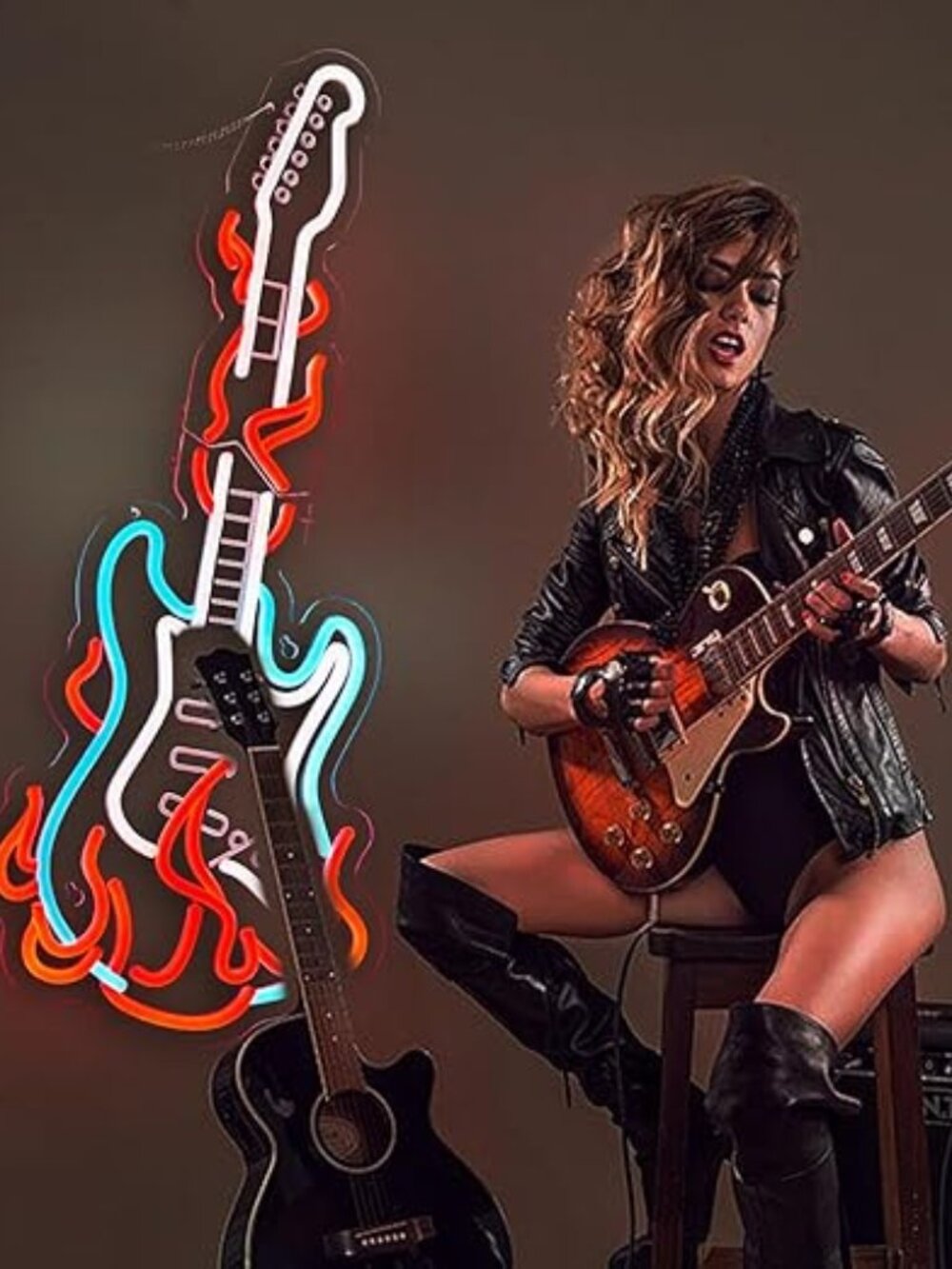 Guitar Neon Sign for Wall decor Large Size(25.8x10.5 Inch)